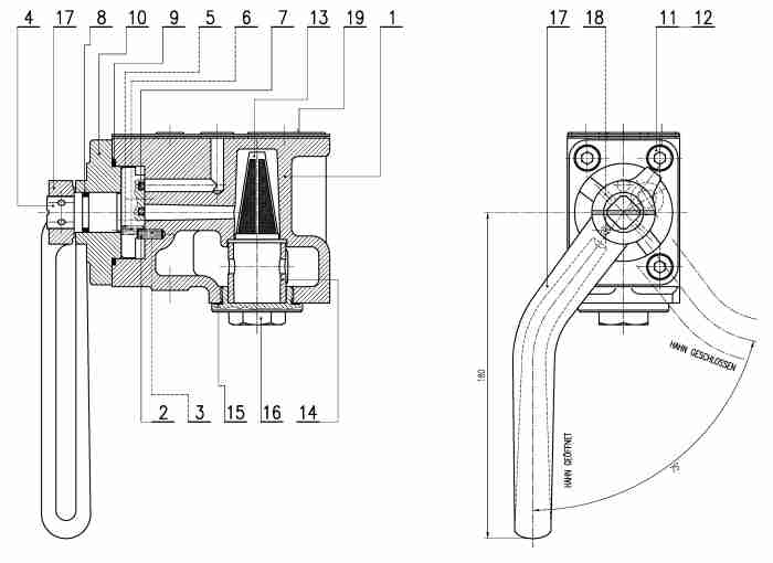 Absperrhahn 75° mit Handgriff WB 200 067-Z/A1